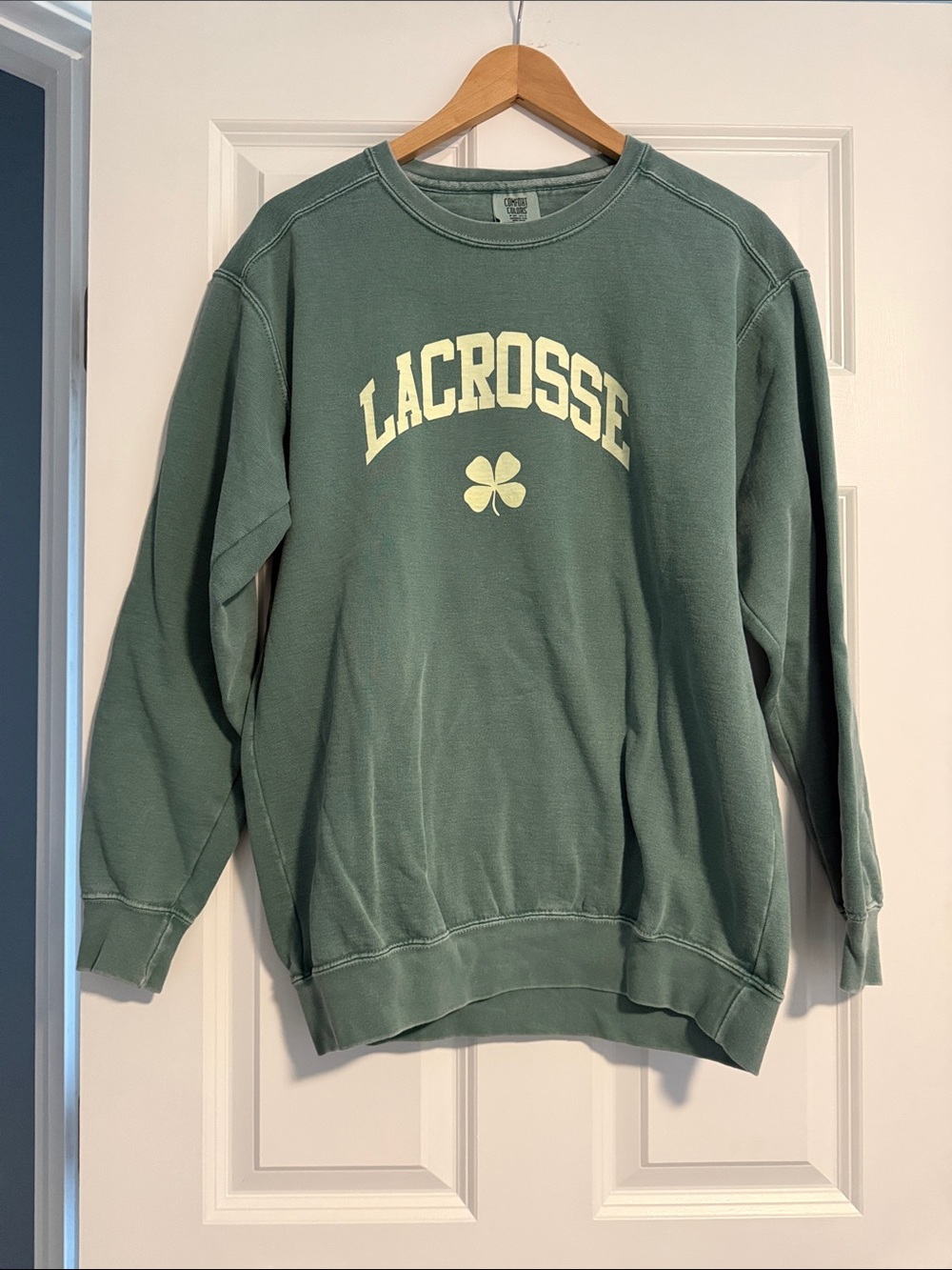 Comfort Colors Green Lacrosse Crewneck with Cream Graphic
